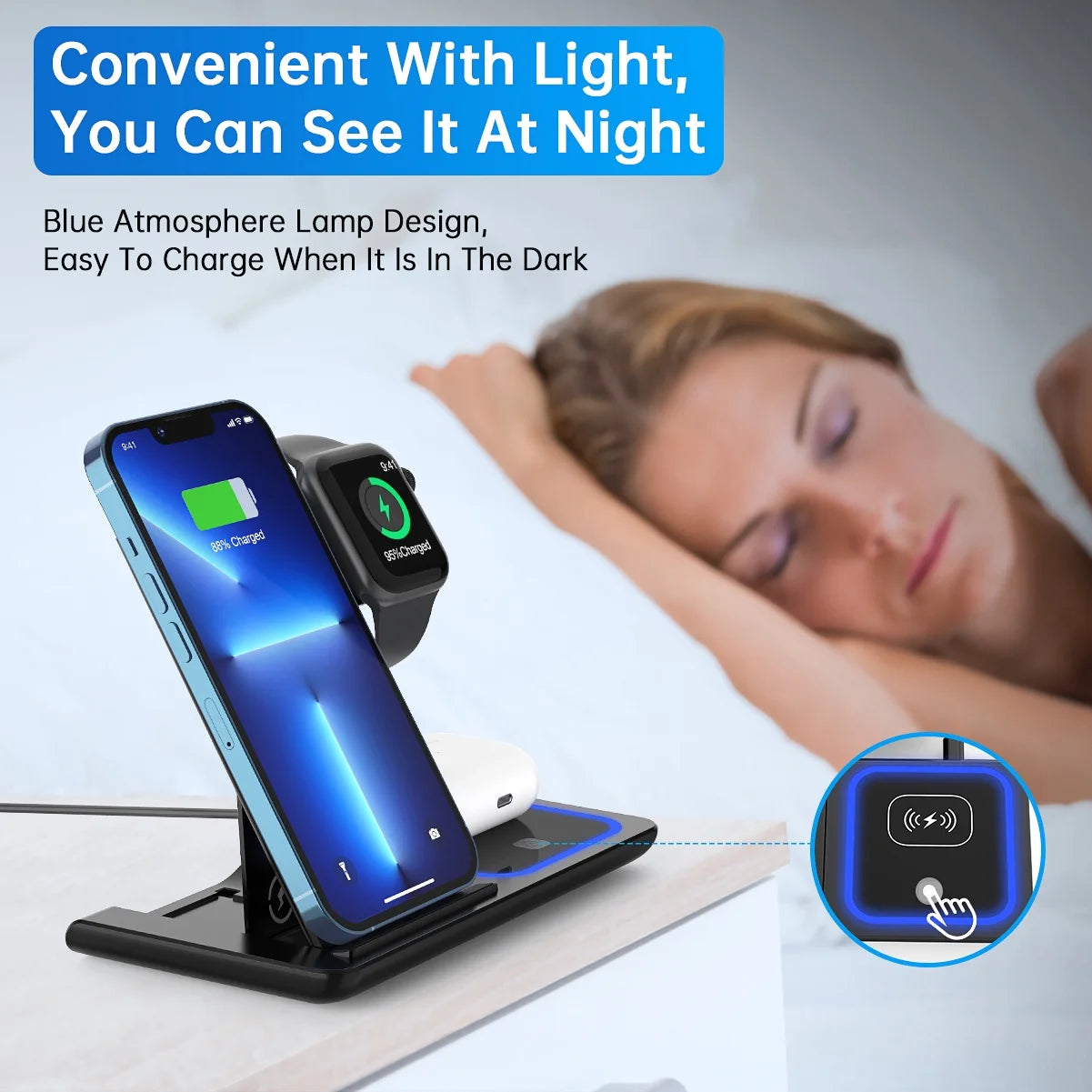 Wireless Charger, 18W Fast Iphone Charging Station for Iphone 16/15/14/13/12 /11/Pro Max/Plus, 3 in 1 Wireless Charging Stand for Iwatch Series SE 10/9/8/7/6/5/4/3, Airpods Pro/3/2 (W/ QC3.0 Adapter)